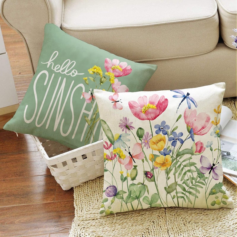 WOKANI Outdoor Throw Pillow Covers 18x18 Set of 4 Spring Summer Garden Flowers Farmhouse Patio Decorative Cushion Covers Home Decor Couch for Sofa Bedroom Livingroom - Image 4
