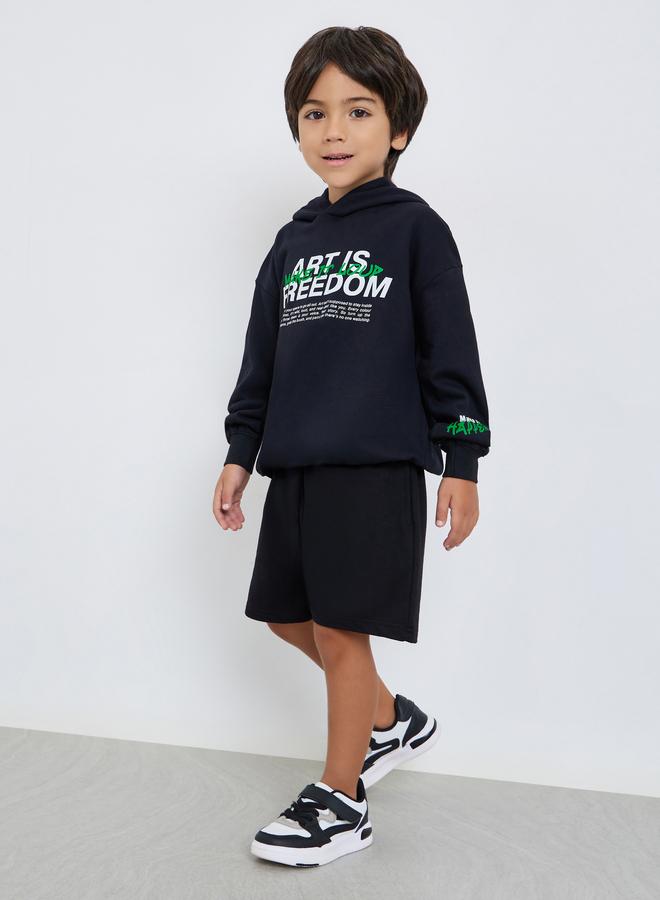 Styli Boys Black Graphic Print Cotton Hoodie - Image 2