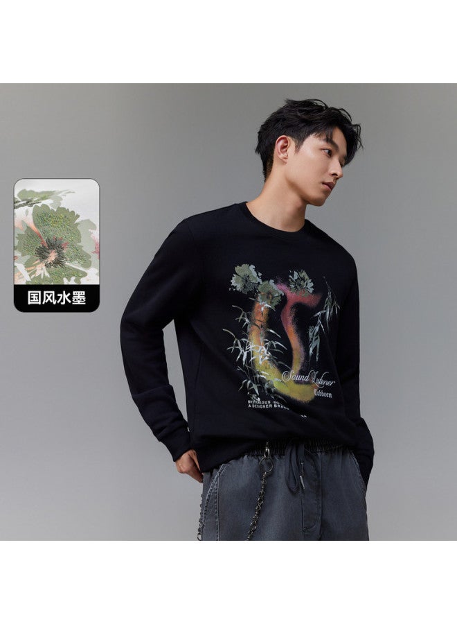 Cabbeen Men's Hoodie With Traditional Chinese Ink Painting Print, Soft Winter Long Sleeve Hoodie - Image 2