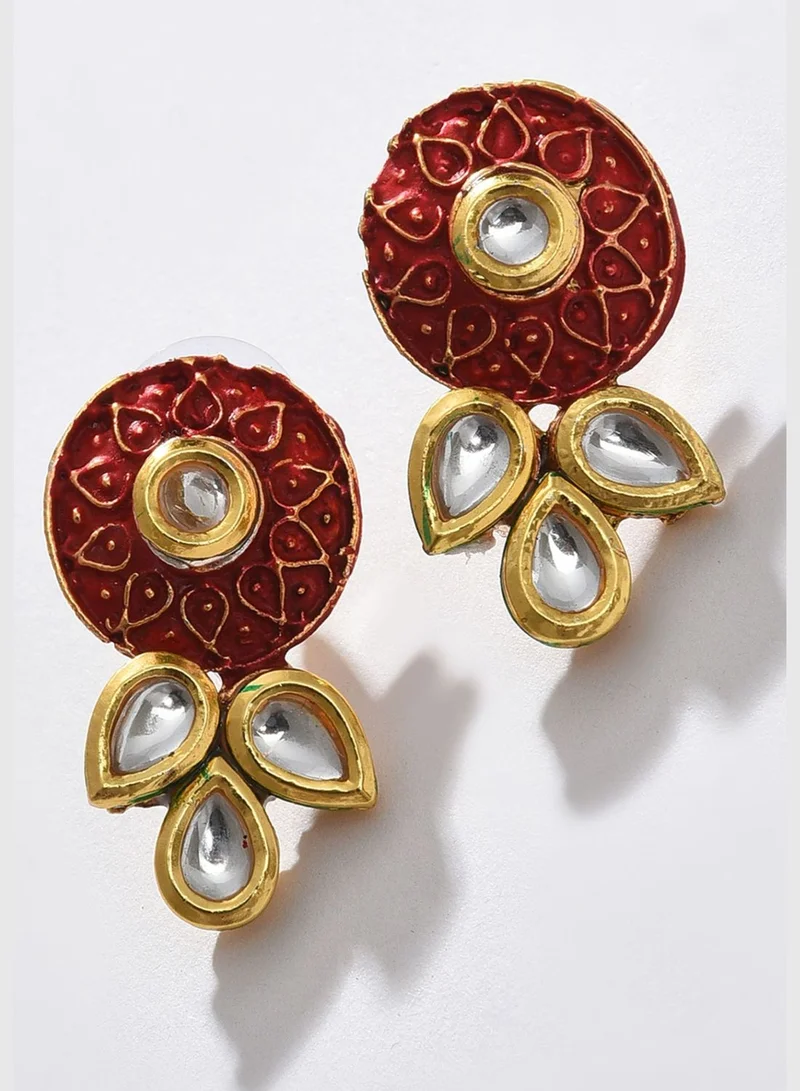 SOHI Gold Plated Kundan Pearl Necklace and Earrings Set