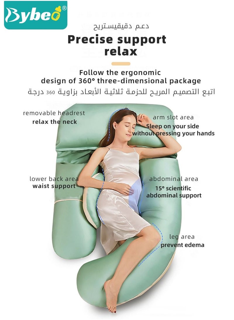 Bybeo - Pregnancy Pillows for Sleeping, Maternity Women U Shaped Full Body Pillow with Detachable and Adjustable Cover, Back Support,Made of 60s Lycra silk & Lycra Fiber - Image 1