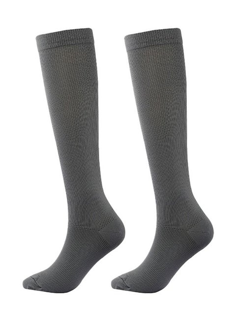 1 Pairs Elastic Compression Socks Knee High Socks &Calf Socks,Comfort & Fatigue Relief, Best Support for Running Nursing Athletic Gray (L/XL)