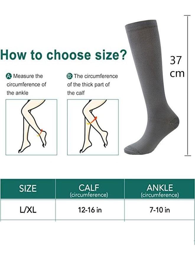 Ant 1 Pairs Elastic Compression Socks Knee High Socks &Calf Socks,Comfort & Fatigue Relief, Best Support for Running Nursing Athletic Gray (L/XL)  - Image 2