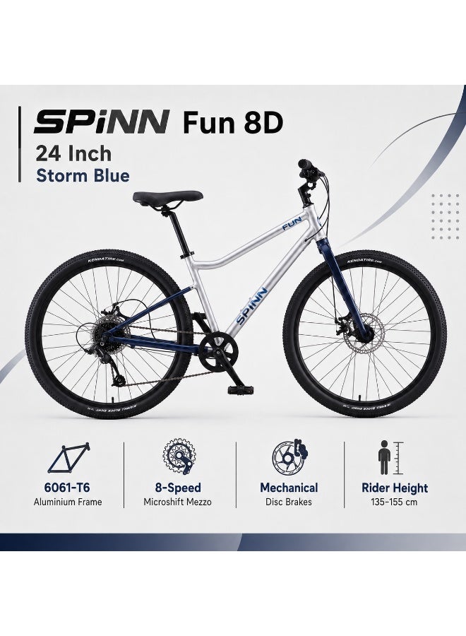 SPINN Fun 8D 24-Inch  Kids & Teens | 24-Inch Wheel Size | Adjustable Seat | 8-Speed Disc Brake | Storm Blue - Image 2