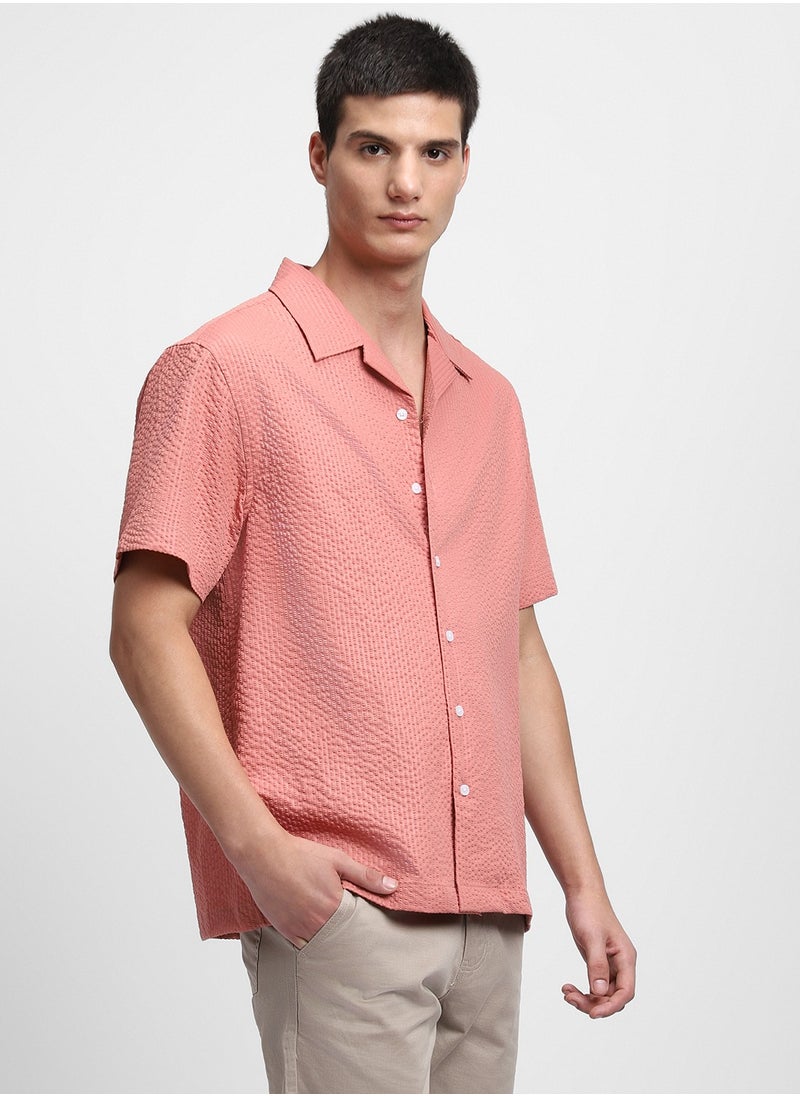Dennis Lingo Men's Orange Polyester Blend Textured Regular FiT-Shirt  - Image 2