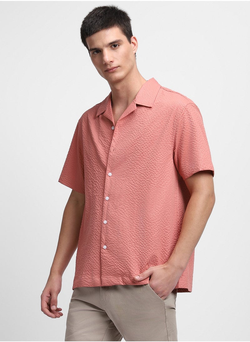 Dennis Lingo Men's Orange Polyester Blend Textured Regular FiT-Shirt  - Image 3