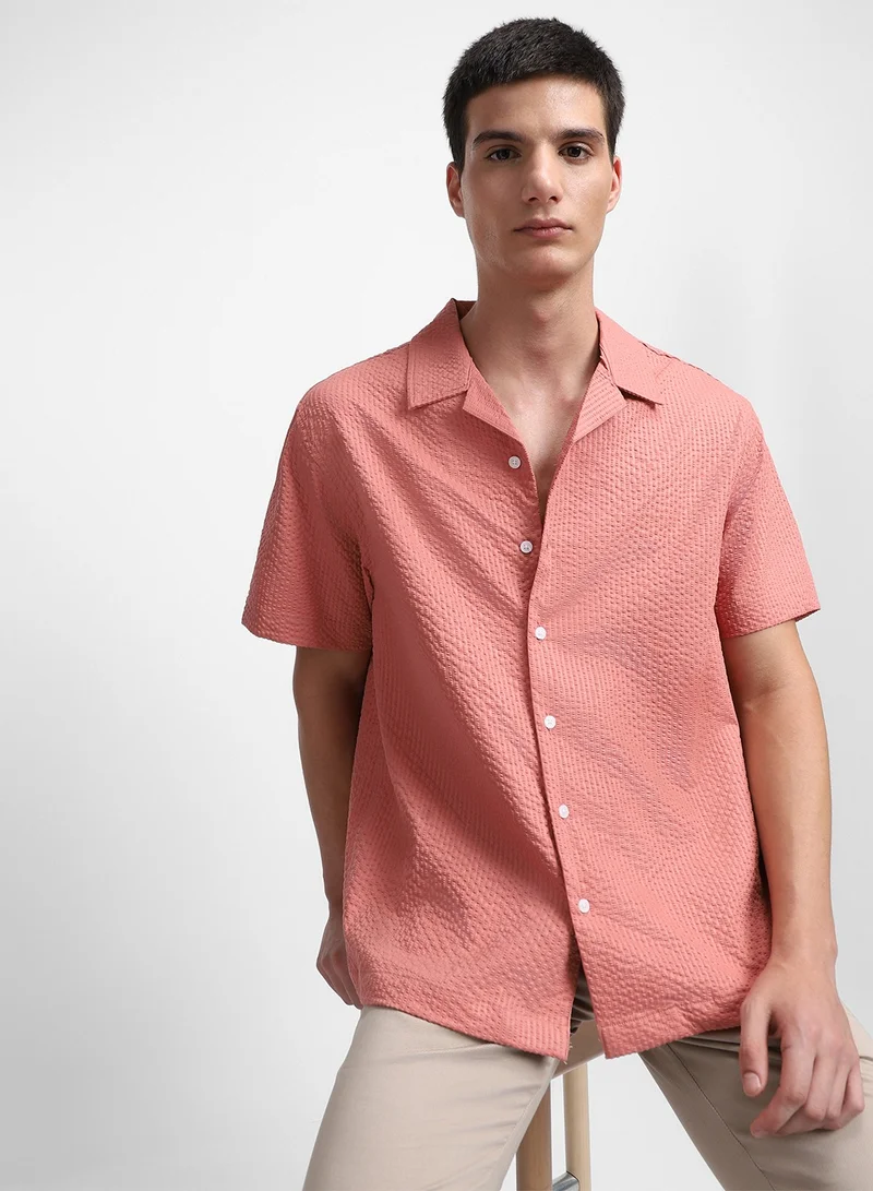 Dennis Lingo Men's Orange Polyester Blend Textured Regular FiT-Shirt
