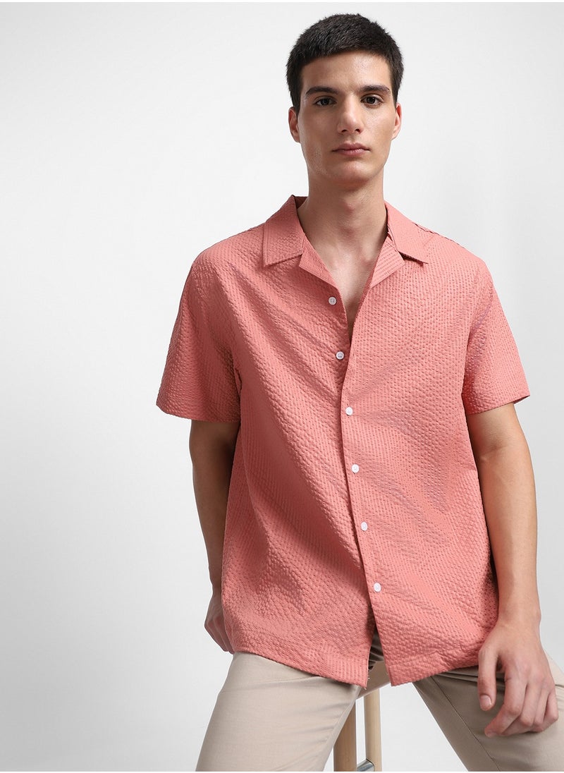 Dennis Lingo Men's Orange Polyester Blend Textured Regular FiT-Shirt  - Image 5