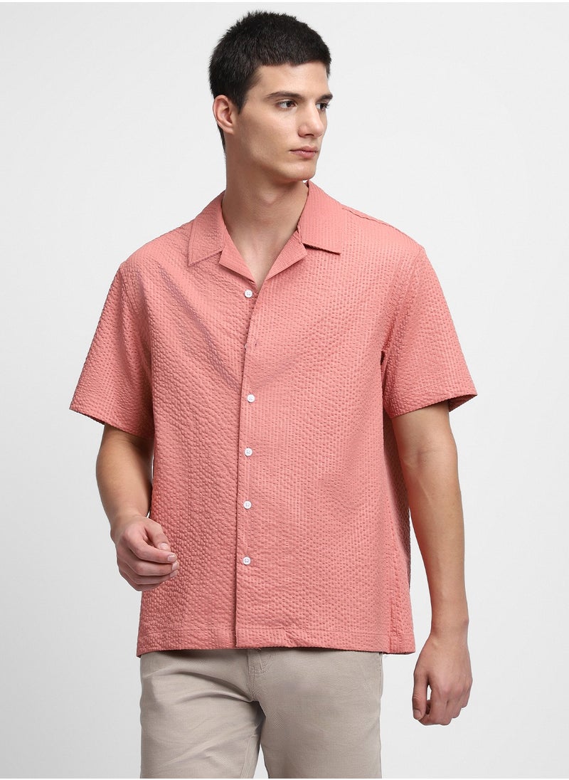 Dennis Lingo Men's Orange Polyester Blend Textured Regular FiT-Shirt  - Image 1