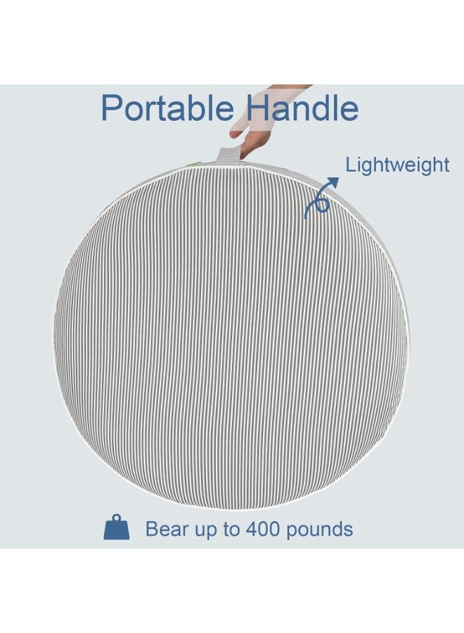 Ottoman Pouf D31 x H14 Inch, Round Footstool with Handle, Weather-Resistant Portable Furniture for Patio, Camping, Beach, Strip Grey - Image 5