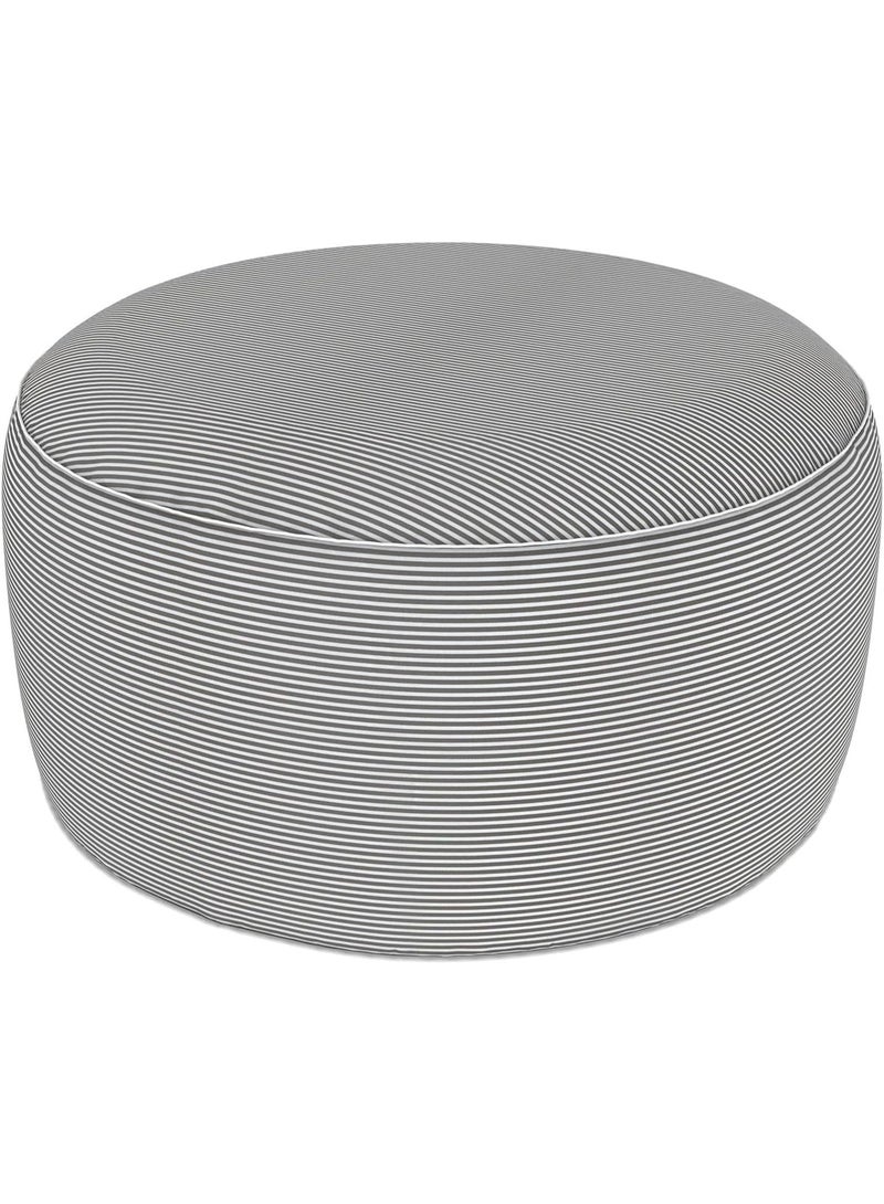 Ottoman Pouf D31 x H14 Inch, Round Footstool with Handle, Weather-Resistant Portable Furniture for Patio, Camping, Beach, Strip Grey - Image 1