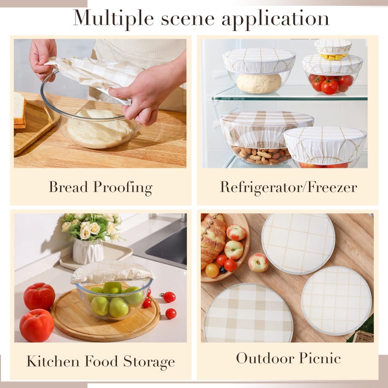 Tirphy 5-Size Reusable Bowl Covers for Bread Proofing - Beeswax Bowl Covers Reusable 4/6/8/10/12 Inch - Elastic Cotton Cloth Sourdough Cover - Shower Caps for Sourdough Bread (Simple style) - Image 5