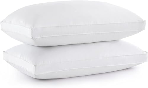 Goose Down Feather Pillows with 100 Cotton Cover Soft Gusseted Bed Hotel Collection Pillows for Sleeping Set of 2 Queen Size