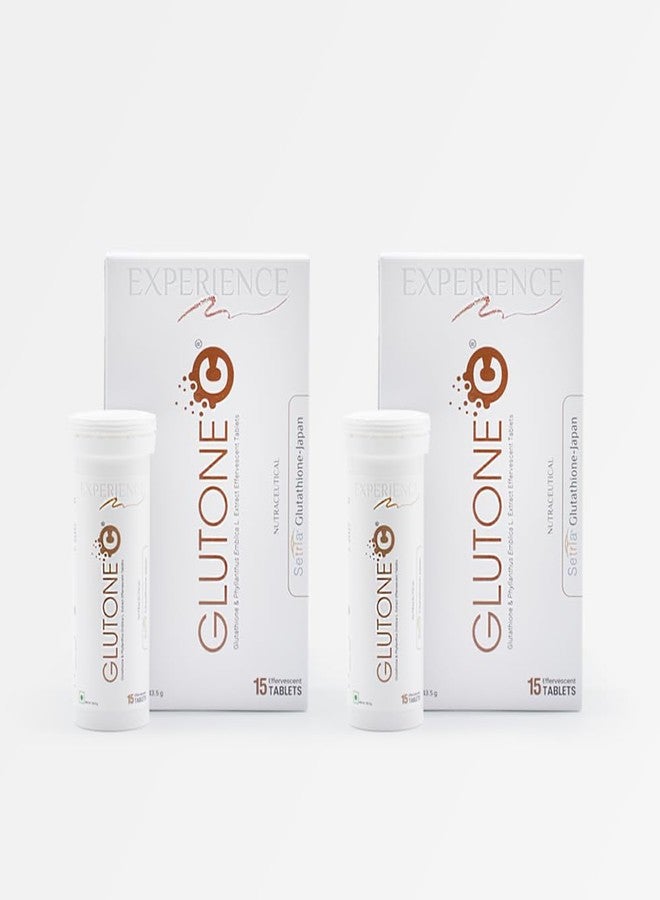 Glutone C Glutathione & Vitamin C Effervescent Tablets| Made with Setria L-Glutathione, Amla extract & Selenium| Even Tone & Glowing Skin| Pack of 15 Tablets (Pack of 2) - Image 1