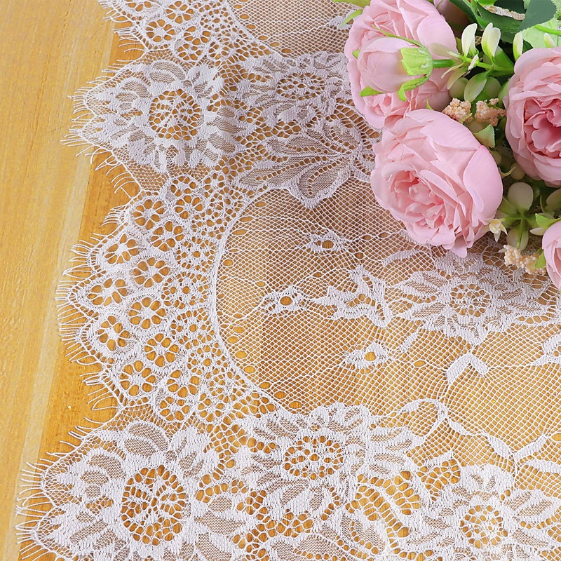 Fowecelt 4 Pcs White Lace Table Runners 14 x 120 Inch Vintage Table Runner for Wedding Bridal Shower Baby Shower Party Table Decoration Rustic Rose Embroidered Boho Table Runner - Image 2