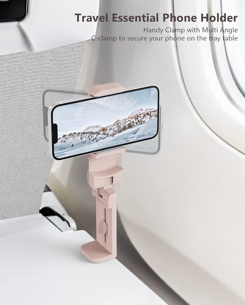 MiiKARE Travel Essentials Airplane Phone Holder, Universal Handsfree Phone Mount for Flying with 360 Degree Rotation, Travel Must Haves Phone Stand for Desk, Tray Table, Pink&Blue - Image 3