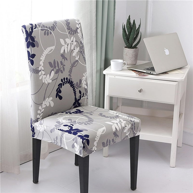 Styleys Chair Covers for Dining Room Stretch Dining Chair Cover Washable Spandex Kitchen Chair Slipcovers Set of 6 Leaves Grey SD3213 - Image 5