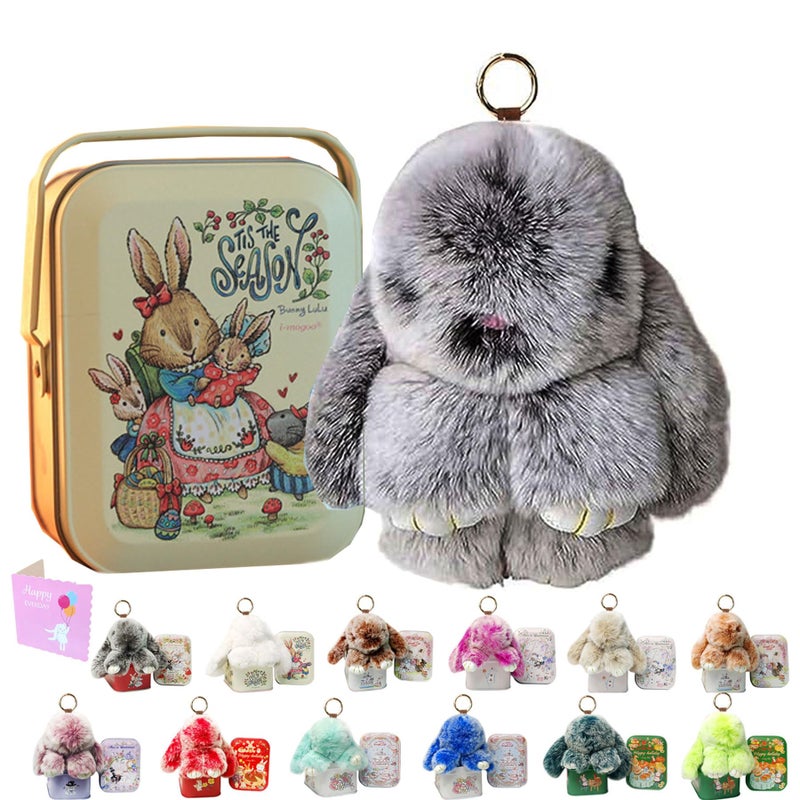 MINGRI Soft Bunny Keychain with Tin,Cute Easter Plush Keychain Rabbit for Backpack,Bag Charm Gift Key Chain (Frost Gray) - Image 1