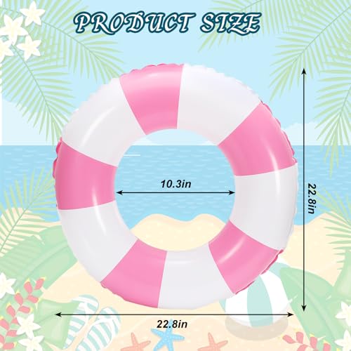 JarThenaAMCS 12Pcs White Pink Inflatable Swimming Float Toy Striped Swim Ring Fun Print Pool Lounger Tube for Teen Boy Girl Summer Swimming Beach Party 228 Inch - Image 5