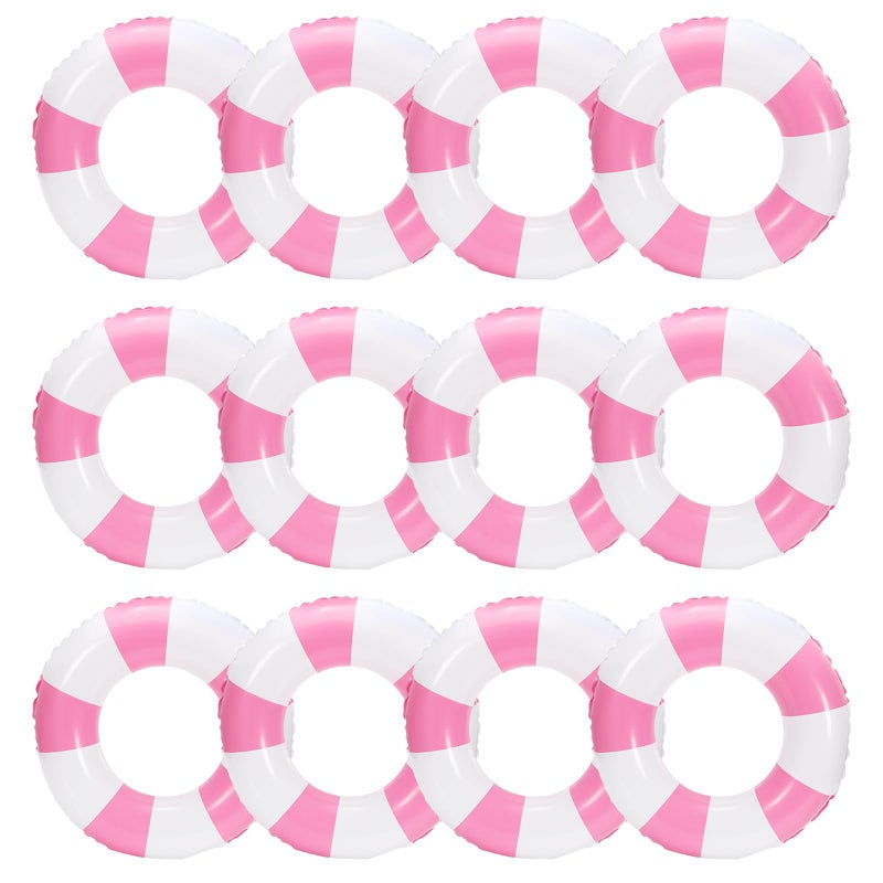 JarThenaAMCS 12Pcs White Pink Inflatable Swimming Float Toy Striped Swim Ring Fun Print Pool Lounger Tube for Teen Boy Girl Summer Swimming Beach Party 228 Inch - Image 3