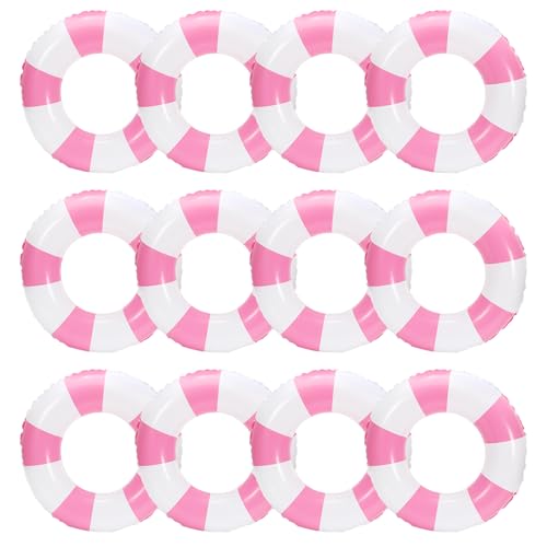 JarThenaAMCS 12Pcs White Pink Inflatable Swimming Float Toy Striped Swim Ring Fun Print Pool Lounger Tube for Teen Boy Girl Summer Swimming Beach Party 228 Inch - Image 1