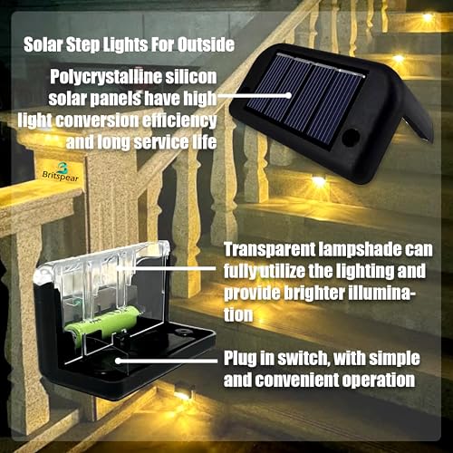 BRITSPEAR Solar Light for Outdoor Garden Home Stair Light, Waterproof Solar Lamp for Step, Raillling, Balcony, Deck, Farm, Terrece, Fences Solar Powered LED Sun Light (8, Standard) - Image 4