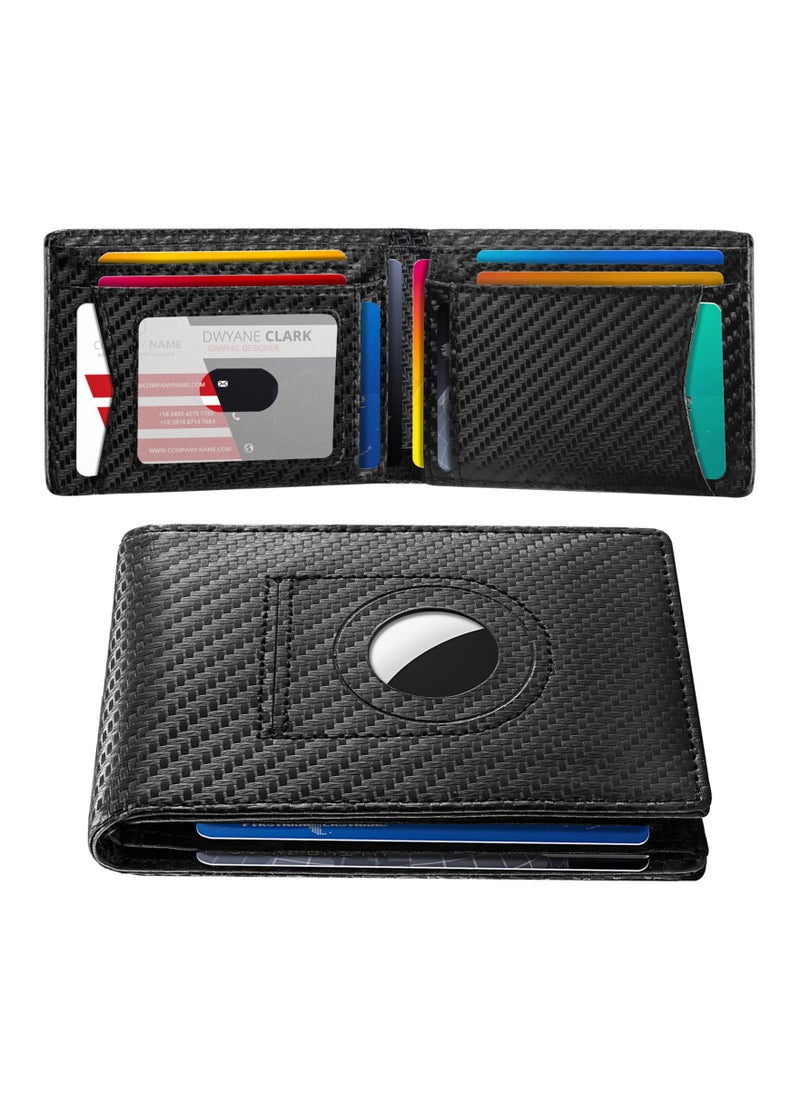 Excefore Wallet for Men, Minimalist Bifold Airtags Wallet Compatible with Apple Air Tags, Slim RFID Blocking Men's Wallet Case Holder, Larger Capacity Up to 12 Credit Cards with Gift Box, Carbon Fiber  - Image 1