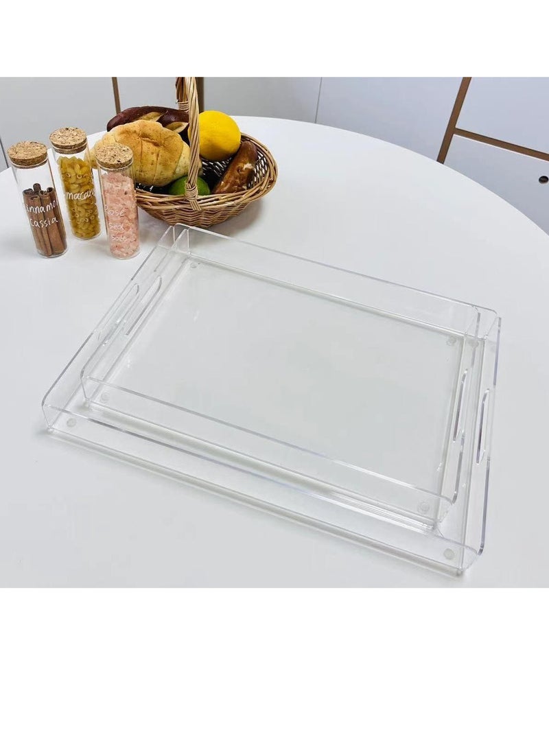 Laseta Clear Acrylic Tray , Set of 2, Decorative Serving Tray for Coffee Table, Tea, Storage Rectangular  - Image 1