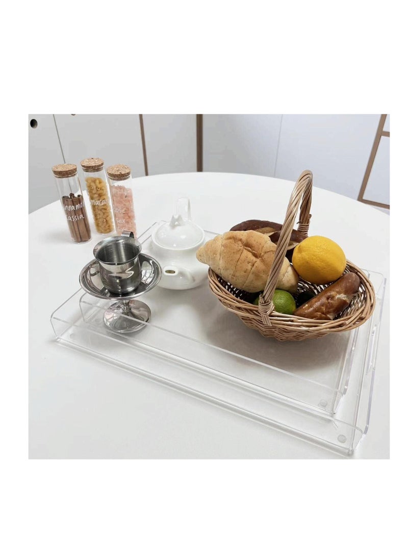 Laseta Clear Acrylic Tray , Set of 2, Decorative Serving Tray for Coffee Table, Tea, Storage Rectangular  - Image 3