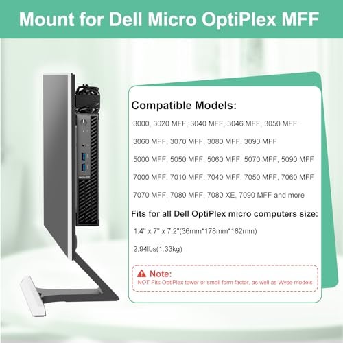 Maozhren حامل Vesa Mini PC لجهاز Dell Micro Mount، لجهاز Dell OptiPlex Micro Form Factor Case، لجهاز MFF 7010 7080 5070 3000 7060 7090 3060 3040 3046 3050 3090 7080XE والمزيد، VESA وتحت المكتب - Image 2