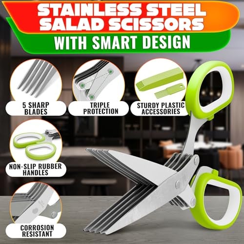 LIBERHAUS Herb Scissors with 5 Blades and Cover – Stainless Steel Herb Cutter for Fast & Precise Cutting, Compact, Easy-to-Store Design – Ergonomic Handle & Cleaning Brush for Quick and Comfortable Kitchen Prep - Image 3