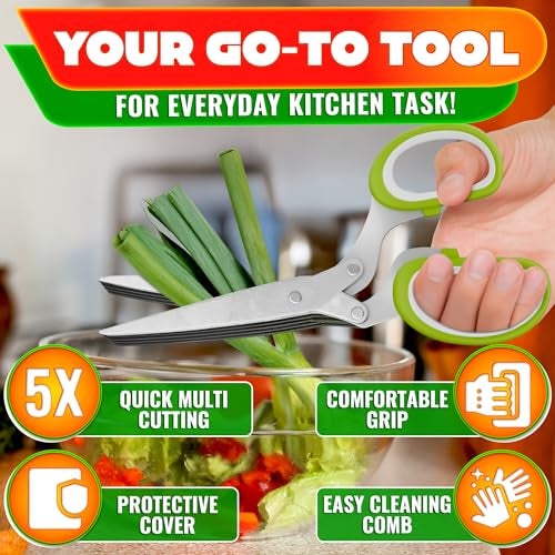 LIBERHAUS Herb Scissors with 5 Blades and Cover – Stainless Steel Herb Cutter for Fast & Precise Cutting, Compact, Easy-to-Store Design – Ergonomic Handle & Cleaning Brush for Quick and Comfortable Kitchen Prep - Image 4