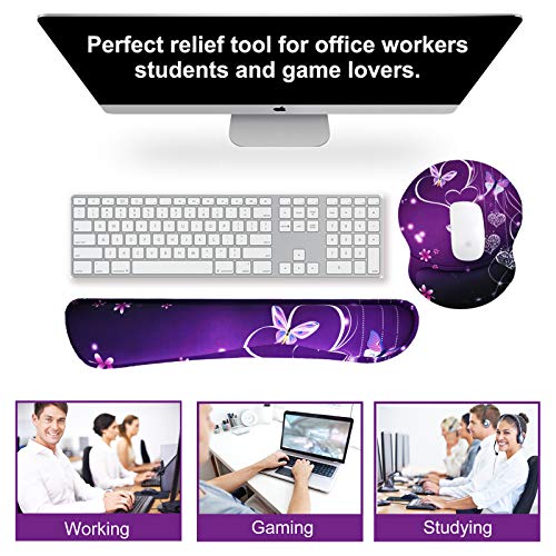 ArtSo Upgraded Wrist Rest Support for Mouse Pad & Keyboard, Ergonomic Gel Mousepad Non-Slip Rubber Base Home,Office Pain Relief, Easy Typing Cushion Neoprene, Soft Memory Foam, Purple Heart Butterfly - Image 3