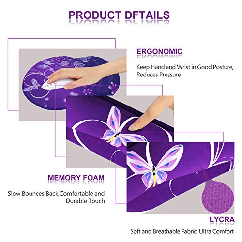ArtSo Upgraded Wrist Rest Support for Mouse Pad & Keyboard, Ergonomic Gel Mousepad Non-Slip Rubber Base Home,Office Pain Relief, Easy Typing Cushion Neoprene, Soft Memory Foam, Purple Heart Butterfly - Image 4