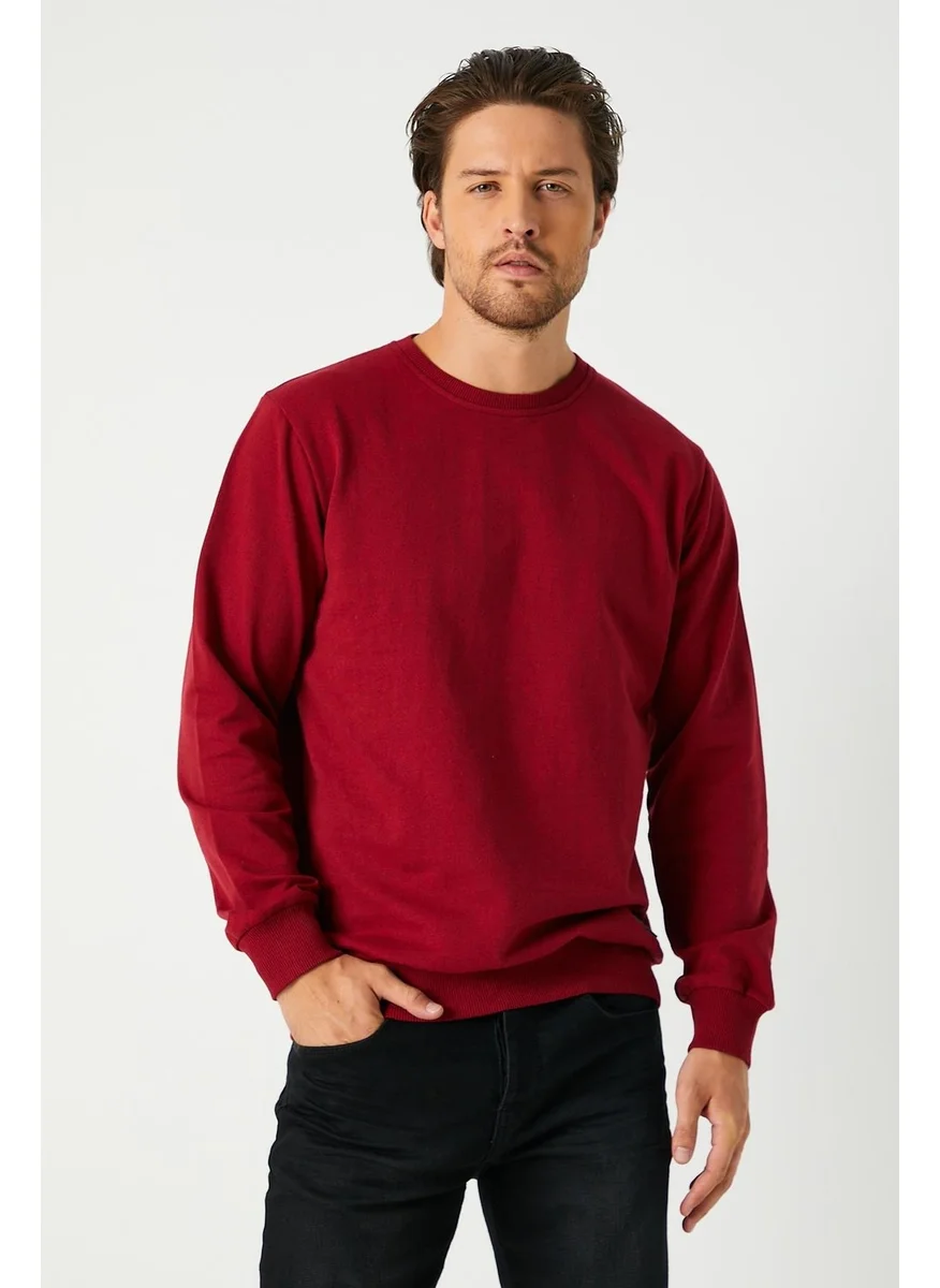 mmetalic Men's Claret Red Basic Crew Neck Sweatshirt
