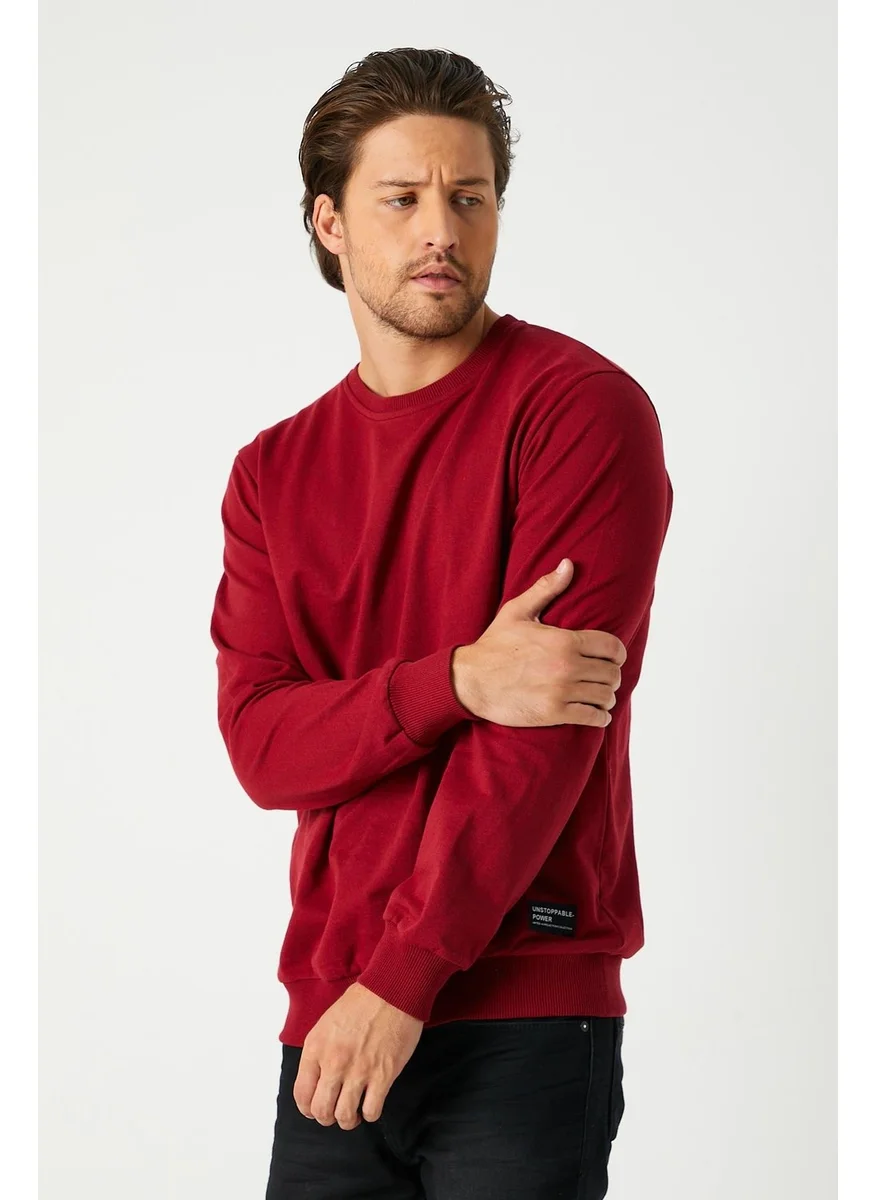 mmetalic Men's Claret Red Basic Crew Neck Sweatshirt