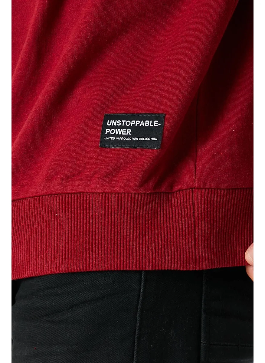 mmetalic Men's Claret Red Basic Crew Neck Sweatshirt