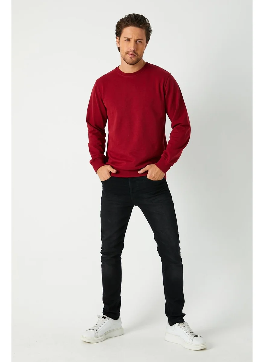 mmetalic Men's Claret Red Basic Crew Neck Sweatshirt