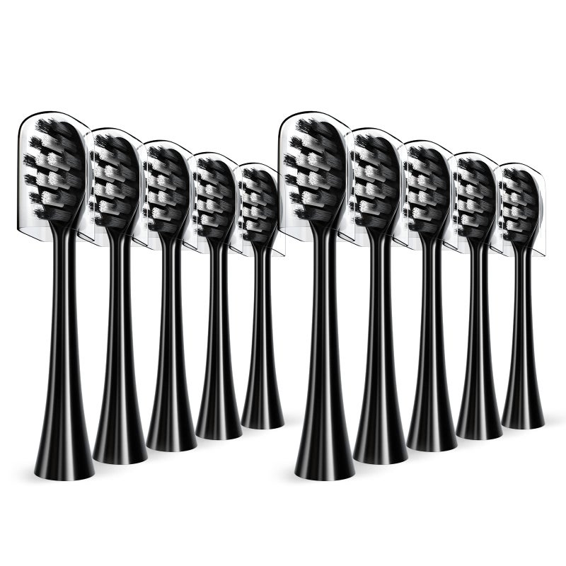 Replacement Toothbrush Heads Compatible with Gleem Electric Toothbrush W Shape Design Planted with Nylon Bristle Black 10 Pack Black