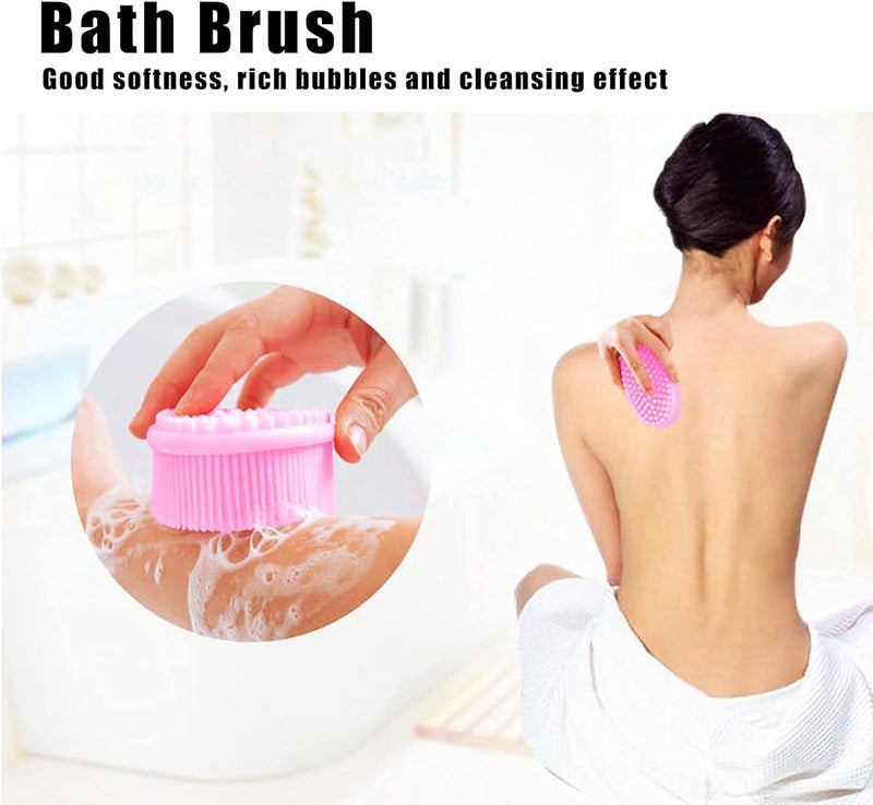 Surfexa Shower Cleaning Brush, Hygienic Silicone Shower Brush with Double Sided Shower Brush, Portable Hair Brush for Baby Adult (Pink) - Image 2