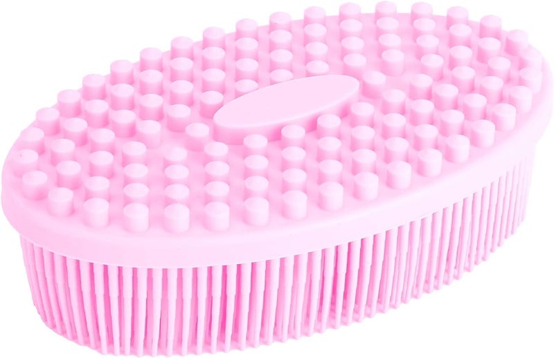 Surfexa Shower Cleaning Brush, Hygienic Silicone Shower Brush with Double Sided Shower Brush, Portable Hair Brush for Baby Adult (Pink) - Image 1