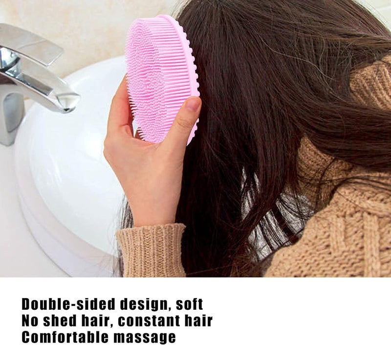 Surfexa Shower Cleaning Brush, Hygienic Silicone Shower Brush with Double Sided Shower Brush, Portable Hair Brush for Baby Adult (Pink) - Image 4