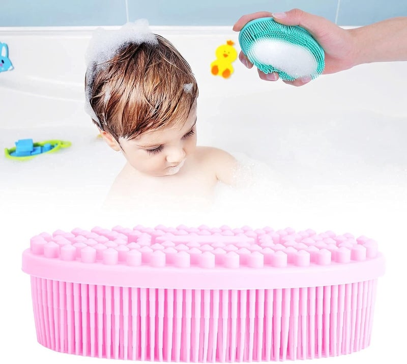 Surfexa Shower Cleaning Brush, Hygienic Silicone Shower Brush with Double Sided Shower Brush, Portable Hair Brush for Baby Adult (Pink) - Image 5