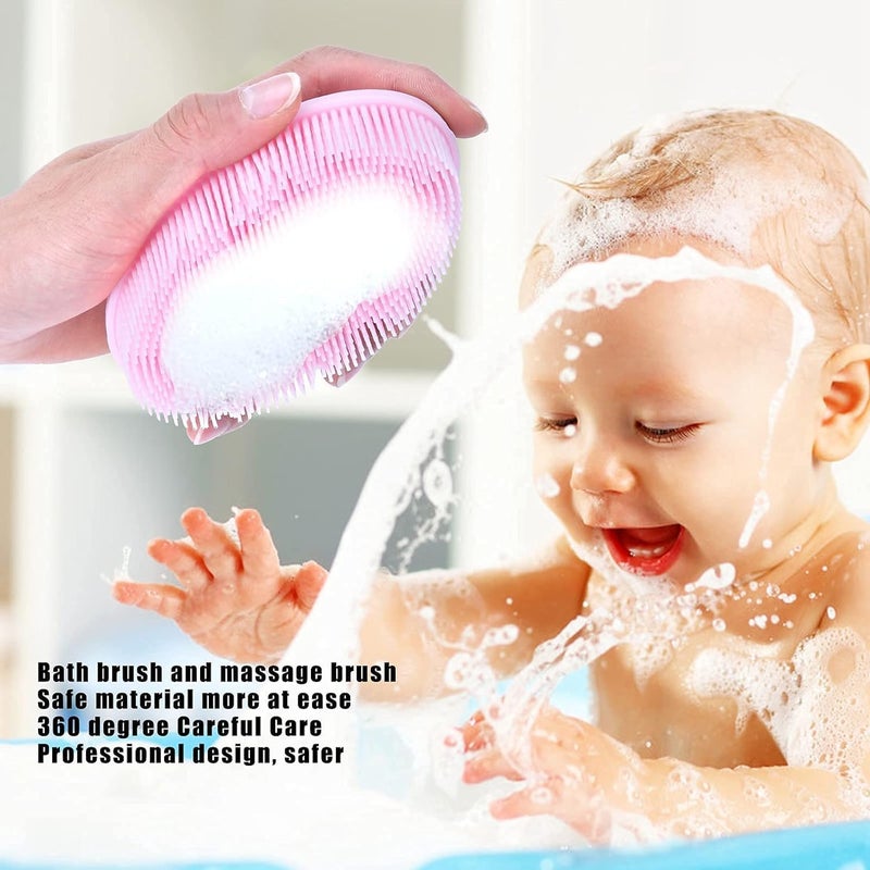 Surfexa Shower Cleaning Brush, Hygienic Silicone Shower Brush with Double Sided Shower Brush, Portable Hair Brush for Baby Adult (Pink) - Image 3