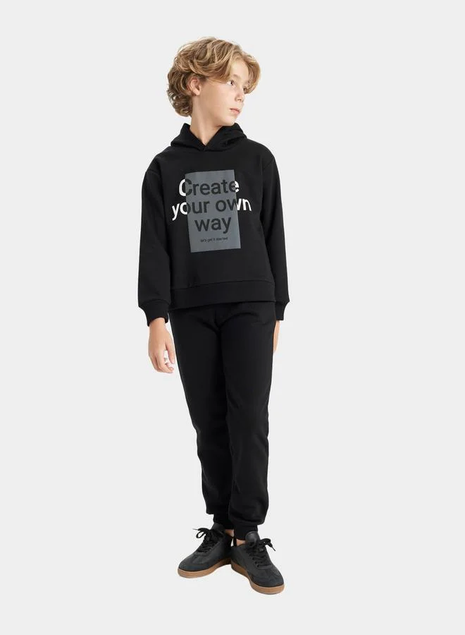 DeFacto Graphic Print Hooded Sweatshirt & Relaxed Fit Joggers Set by Styli