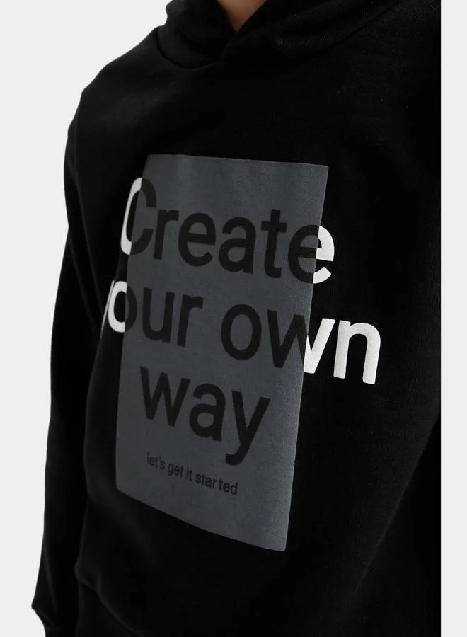 DeFacto Graphic Print Hooded Sweatshirt & Relaxed Fit Joggers Set by Styli