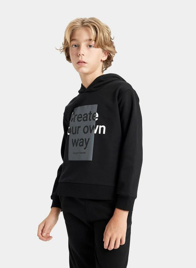 DeFacto Graphic Print Hooded Sweatshirt & Relaxed Fit Joggers Set by Styli