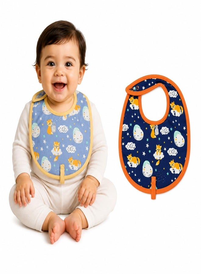 Adhigams Waterproof Feeding Bib, Soft Cotton Feel, Drool Protection, Food Catcher, Adjustable Reusable Accessory for Babies, Multicolor, Pack of 2, 0-12 Months - Image 1