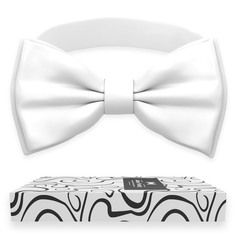 Adam Young Boy's White Bow Tie Pre-Tied Style Formal Satin Classic Bowtie for Tuxedo Faux Silk (Medium, White) - Image 1