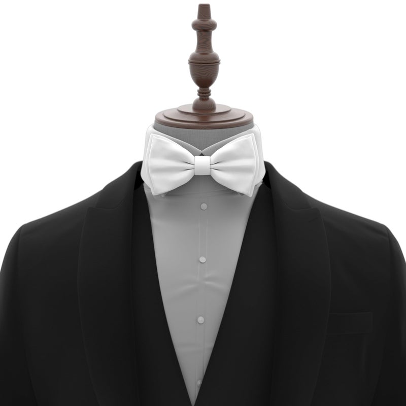 Adam Young Boy's White Bow Tie Pre-Tied Style Formal Satin Classic Bowtie for Tuxedo Faux Silk (Medium, White) - Image 4
